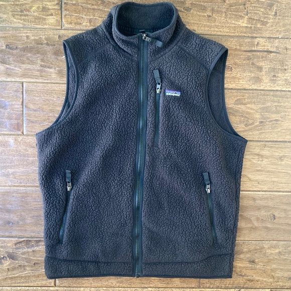 Patagonia Retro Deep Pile Vest Sherpa Fleece Full Zip Black Sz Large - Picture 1 of 8